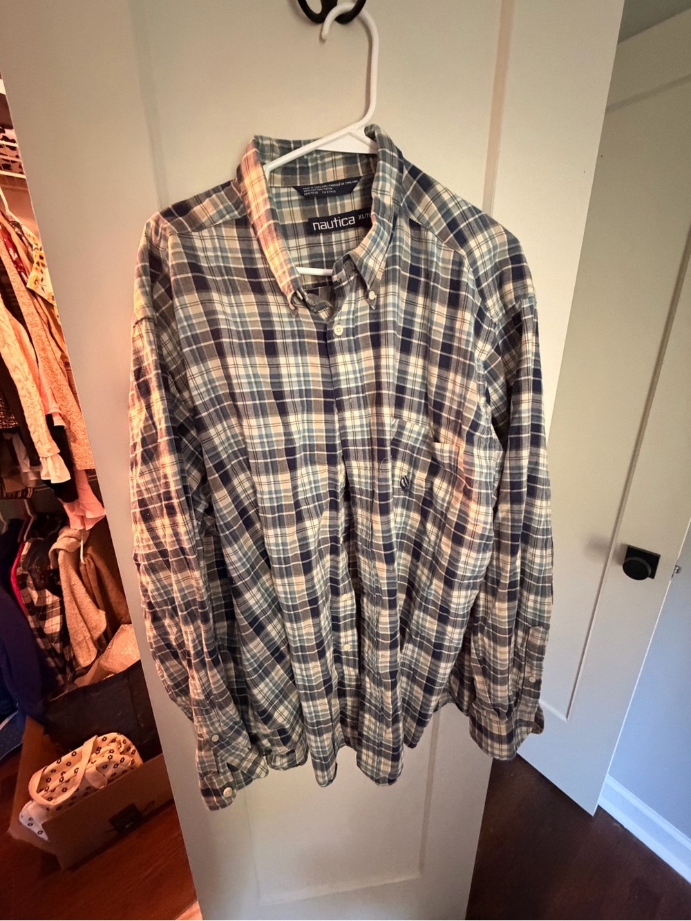Nautica Classic Blue & White Plaid Button-Down Shirt
